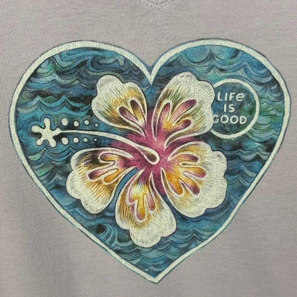 Life Is Good Top Womens Medium Purple Crusher Tee Short Sleeve Flower Heart - Picture 4 of 11